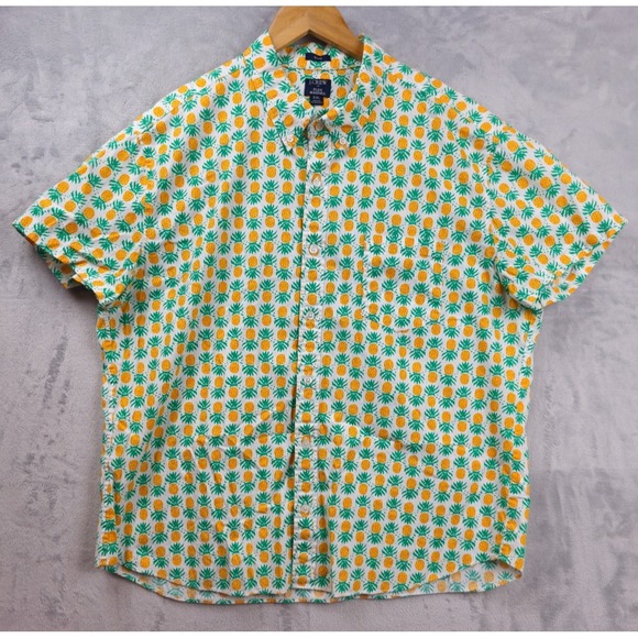 J. Crew Other - J. Crew Flex Washed Button Down Shirt Men XXL Slim Orange Green Pineapple Print‎